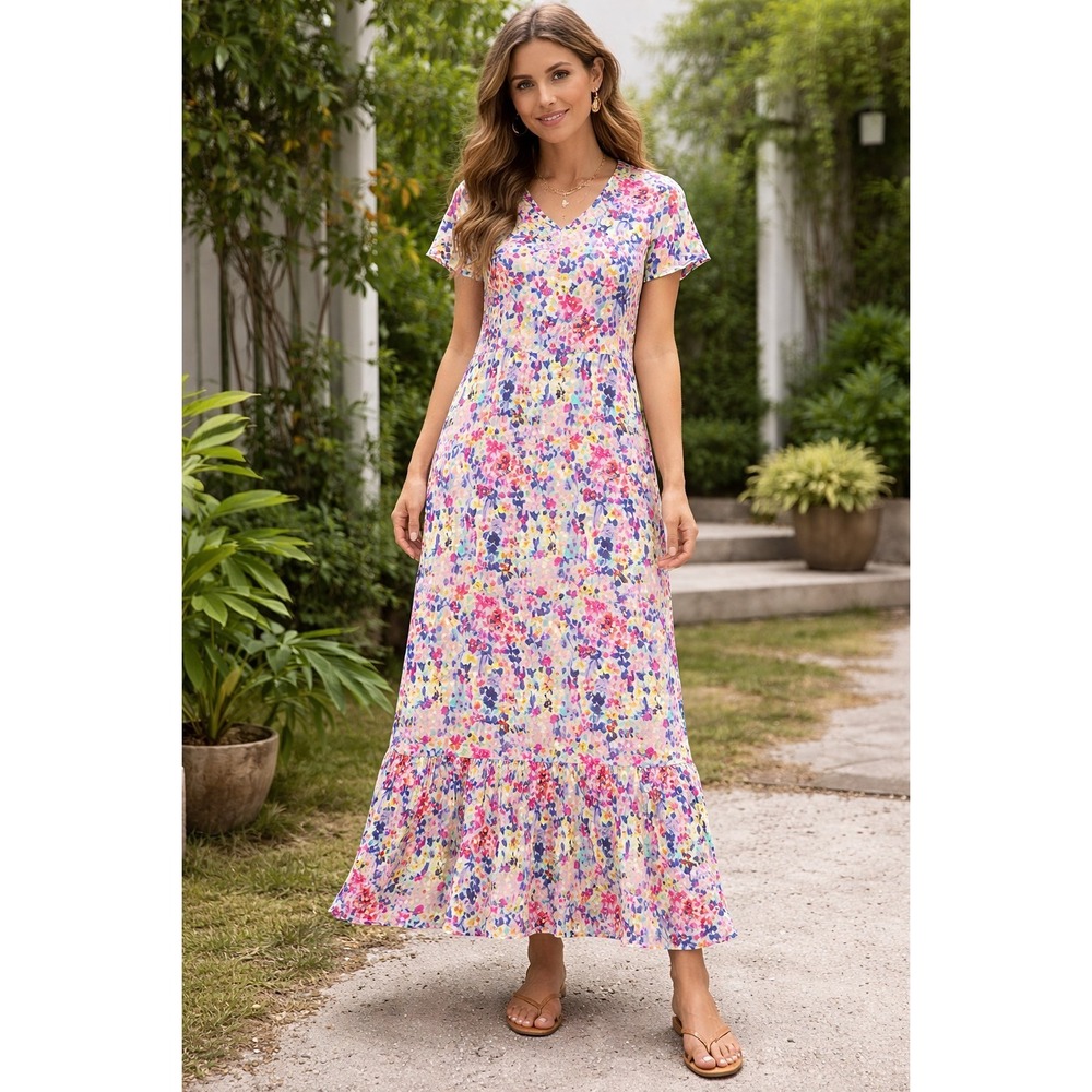 Lug Live Life In Color Swing Maxi Floral Print Jersey Knit Pockets Plus Size 1X